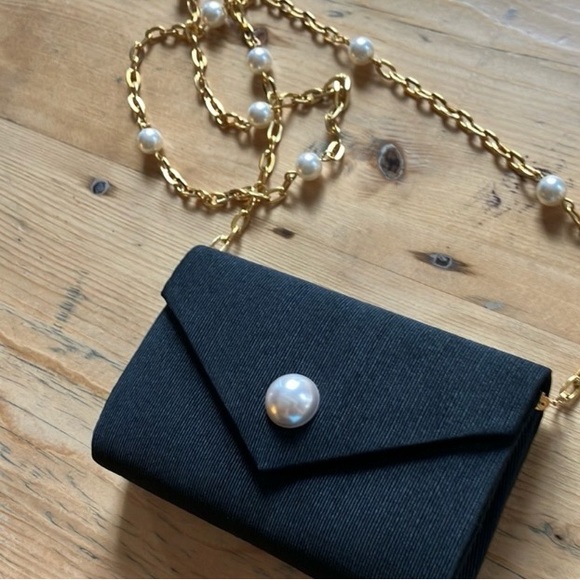 2/$30 Little Black Evening Bag With Large Link Chain & Pearl Strap - Picture 1 of 16